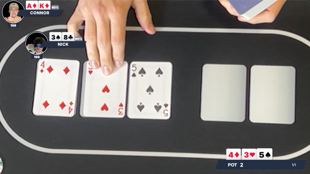 Poker Panel AI detecting hole cards during a live broadcast hand with win probability overlays